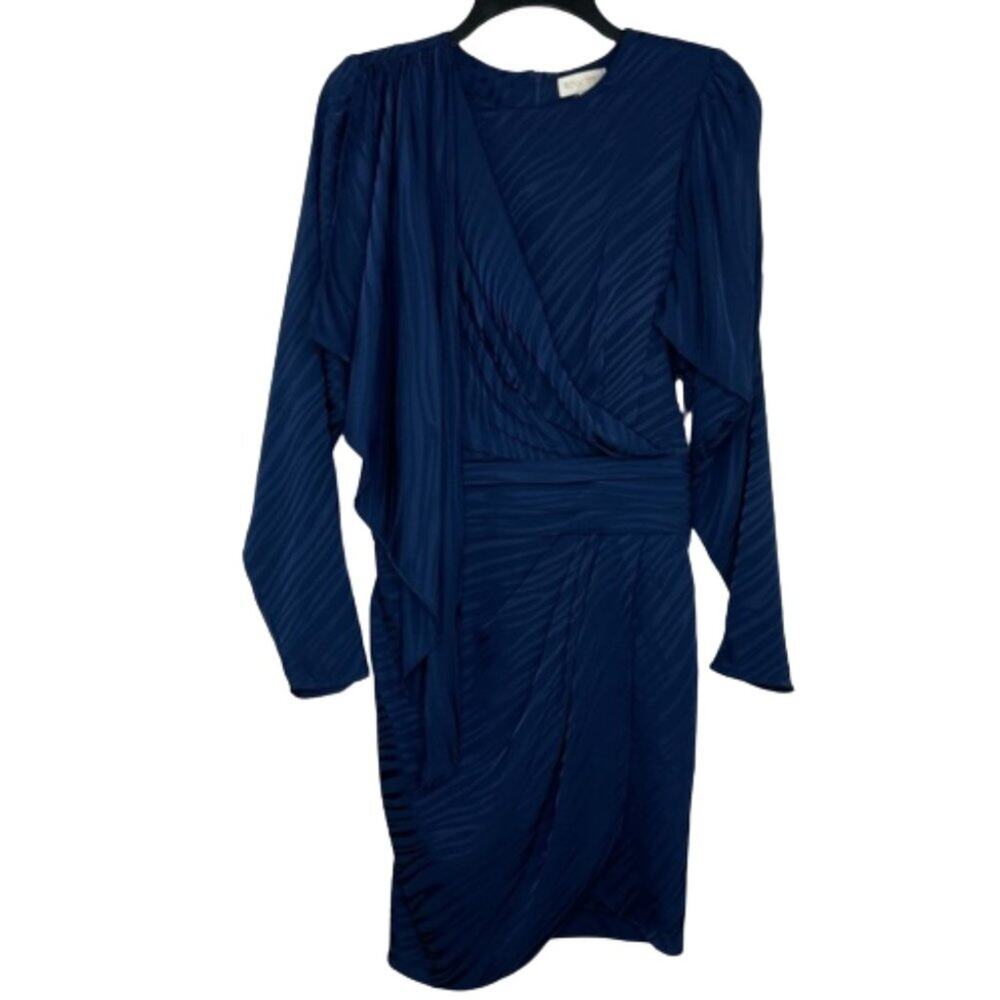 Ronny Kobo Shanaya cocktail dress rouched navy blue size Small